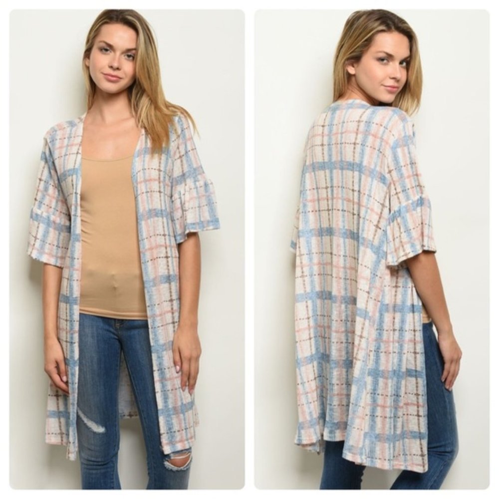 Womens blue, beige, and pink kimono size S